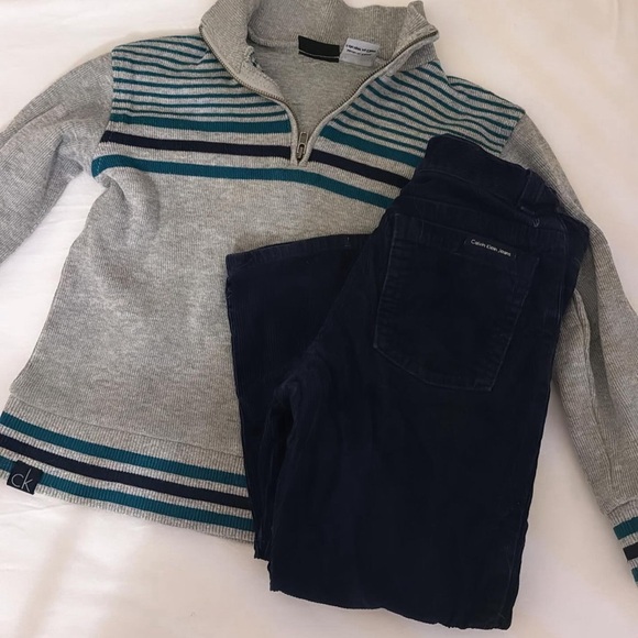 Calvin Klein outfit quarter zip up sweater and navy corduroy pants boys - Picture 2 of 4